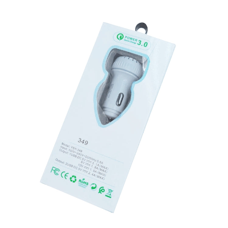 YSY-349 QC3.0 Dual USB Port Car Charger + 1m 3A USB to Micro USB Data Cable(White)