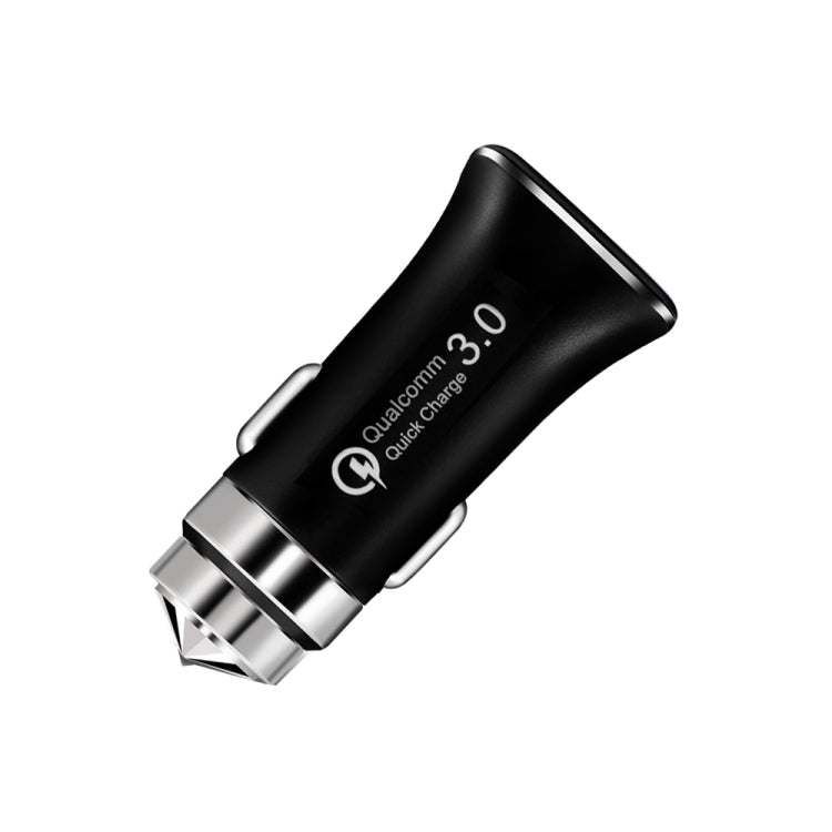 LZ-328 Safety Hammer Type QC3.0 USB Fast Charging Car Charger(Black)