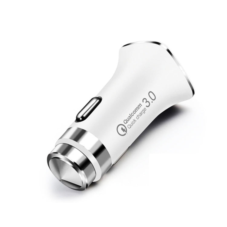 LZ-328 Safety Hammer Type QC3.0 USB Fast Charging Car Charger(White)