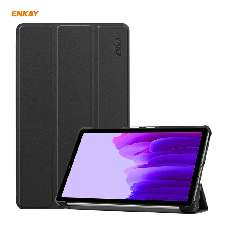 ENKAY PU Leather + Plastic Case with Three-folding Holder for Samsung Galaxy Tab A7 Lite T220 / T225(Black)
