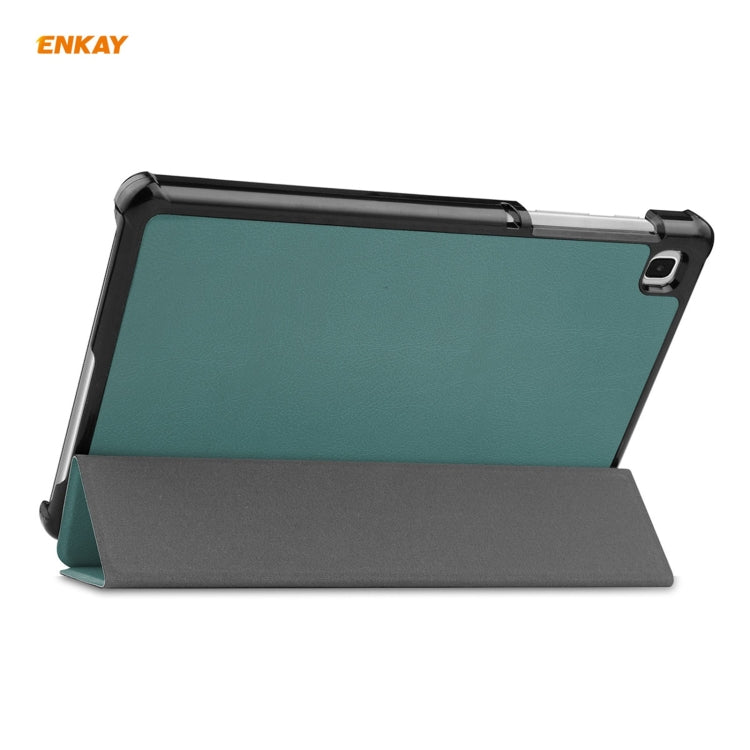 ENKAY PU Leather + Plastic Case with Three-folding Holder for Samsung Galaxy Tab A7 Lite T220 / T225(Green)