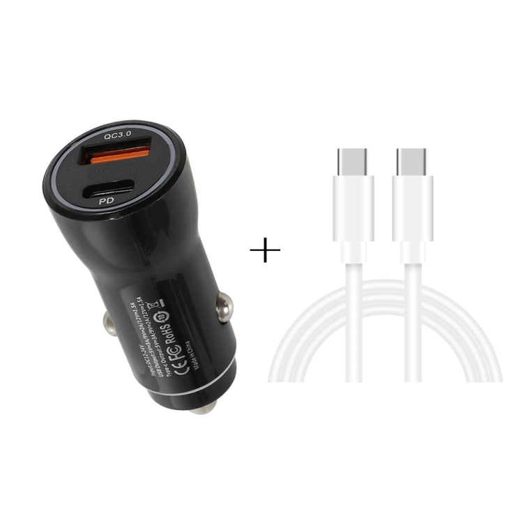 P21 PD 20W USB-C / Type-C + QC3.0 18W USB Fast Car Charger with USB-C / Type-C to USB-C / Type-C Data Cable Set(Black)