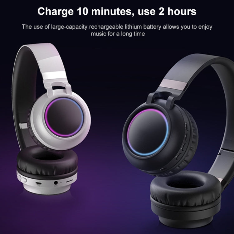 BD01 Colorful LED Bluetooth 5.0 Headphones Foldable Wireless HiFi Stereo Headset with Mic, Support TF Card / 3.5mm AUX(Black)