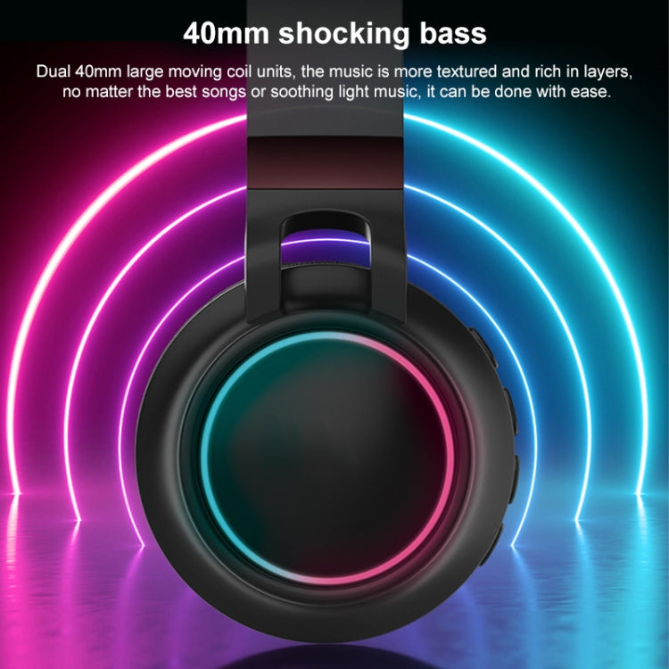 BD01 Colorful LED Bluetooth 5.0 Headphones Foldable Wireless HiFi Stereo Headset with Mic, Support TF Card / 3.5mm AUX(Black)