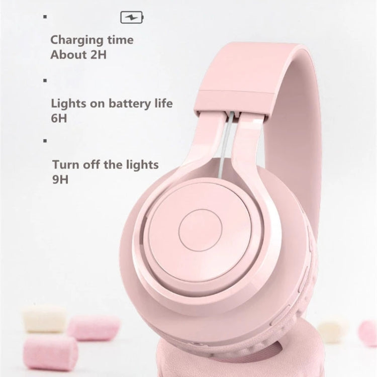 BT06C Cute Wireless Bluetooth 5.0 Headset for Children with Microphone LED Light Suppport Aux-in(Pink)