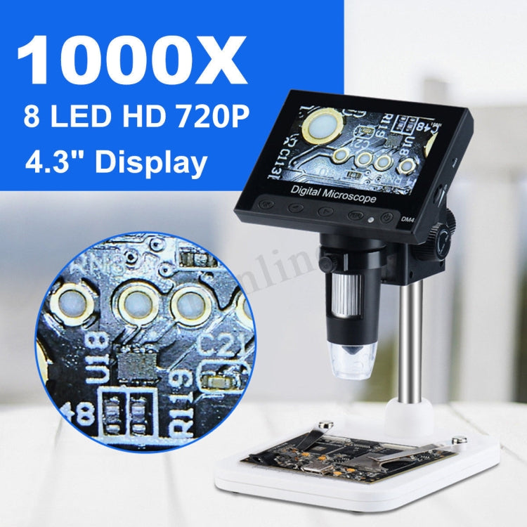 DM4 4.3 Inch LCD Digital Microscope Endoscope with Recording and Stand, HD, 720P, 1000X Zoom - free shipping - PMC Jewellery - Order now!