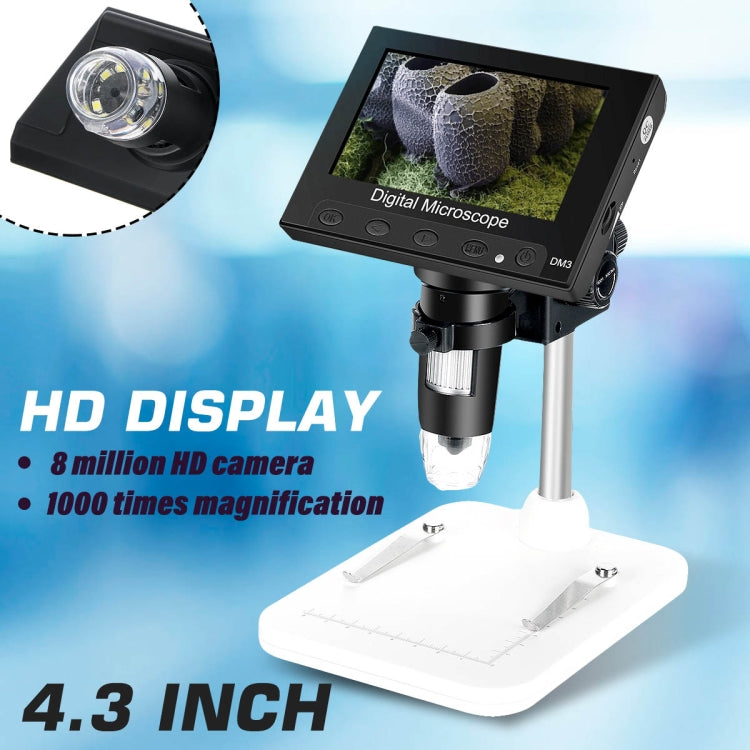 DM4 4.3 Inch LCD Digital Microscope Endoscope with Recording and Stand, HD, 720P, 1000X Zoom - free shipping - PMC Jewellery - Order now!