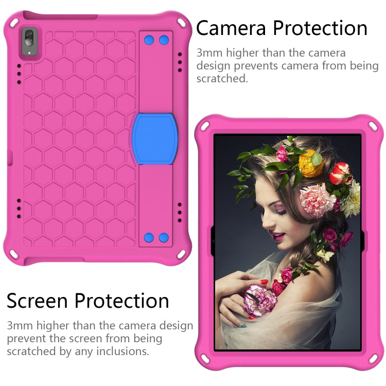 For Lenovo Tab M10 TB-X505X/F Honeycomb Design EVA + PC Material Four Corner Anti Falling Flat Protective Shell with Strap(RoseRed+Blue)