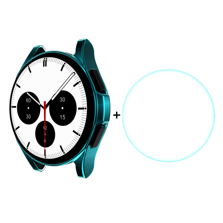 For Samsung Galaxy Watch4 Classic 42mm ENKAY Hat-Prince Full Coverage Electroplate Soft Case TPU HD Clear Cover + Tempered Glass Protector(Cyan) - Watch Cases by ENKAY
