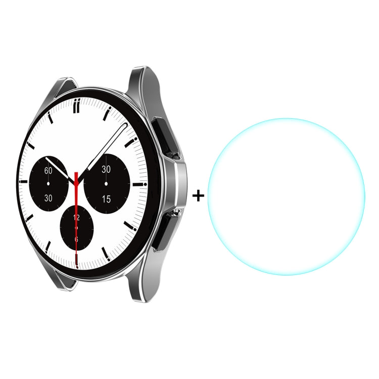 For Samsung Galaxy Watch4 Classic 42mm ENKAY Hat-Prince Full Coverage Electroplate Soft Case TPU HD Clear Cover + Tempered Glass Protector(Silver) - Watch Cases by ENKAY