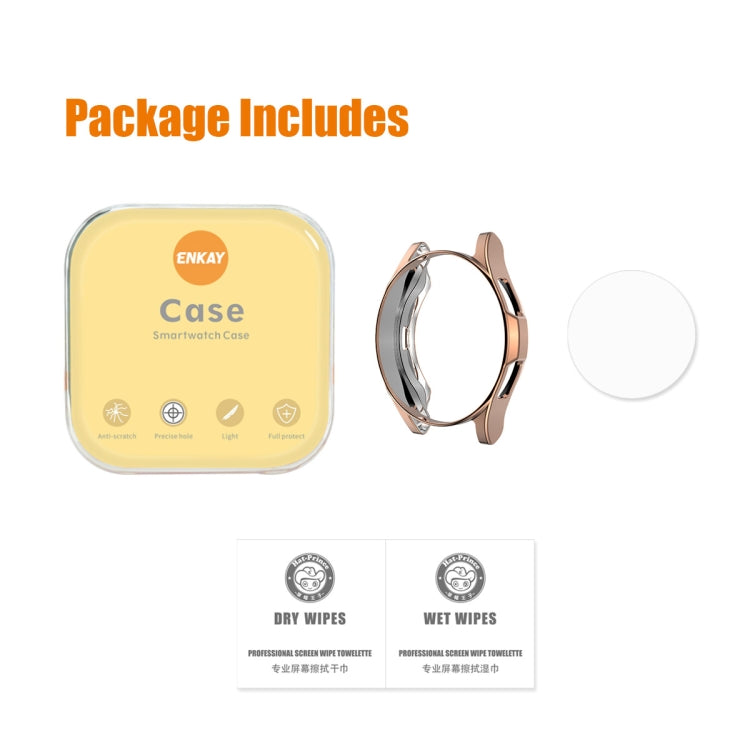 For Samsung Galaxy Watch4 Classic 46mm ENKAY Hat-Prince Full Coverage Electroplate Soft Case TPU HD Clear Cover + Tempered Glass Protector(Black) - Watch Cases by ENKAY