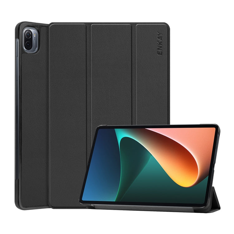 For Xiaomi Mi Pad 5 / 5 Pro ENKAY Custer Texture Horizontal Flip PU+PC Leather Case with Three-folding Holder & Sleep / Wake-up Function(Black)