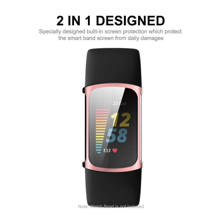 For Fitbit Charge 5/ Charge 6 ENKAY Hat-Prince Full Coverage Electroplated Soft TPU Case Scratch Resistant Cover(Pink)