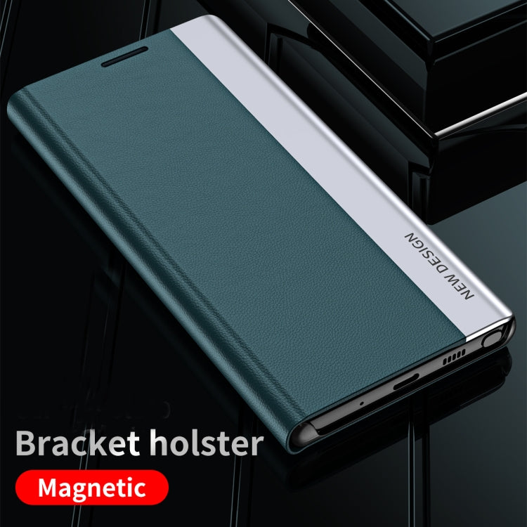 For Samsung Galaxy S22 5G Side Electroplated Magnetic Ultra-Thin Horizontal Flip Leather Case with Holder(Silver) - free shipping - PMC Jewellery - Order now!