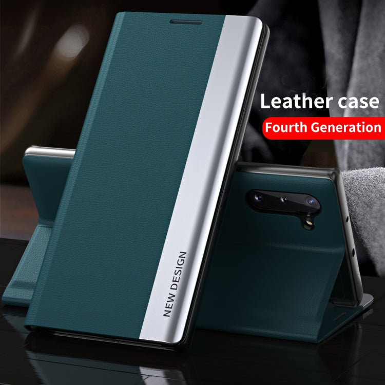For Samsung Galaxy S22 Ultra 5G Side Electroplated Magnetic Ultra-Thin Horizontal Flip Leather Case with Holder(Black) - free shipping - PMC Jewellery - Order now!