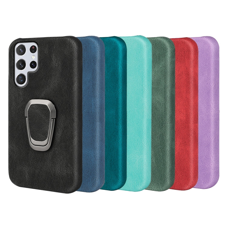 Ring Holder PU Phone Case For Samsung Galaxy S22 Ultra 5G(Black) - Galaxy S22 Ultra 5G Cases by PMC TechLife | Online Shopping South Africa | PMC TechLife | Buy Now Pay Later Mobicred