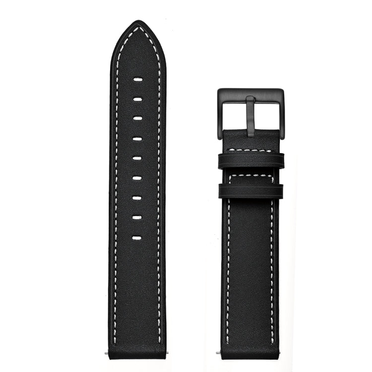 For Huawei Watch GT3 46mm / Watch GT Runner First Layer Leather Sewing Thread Watch Band (Black)