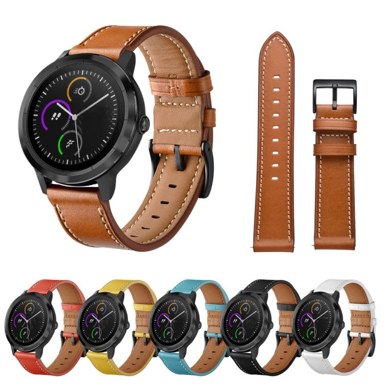 For Huawei Watch GT3 46mm / Watch GT Runner First Layer Leather Sewing Thread Watch Band (Black)