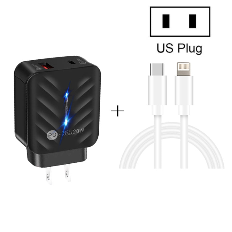 PD03 20W PD3.0 + QC3.0 USB Charger with Type-C to 8 Pin Data Cable, US Plug(White)
