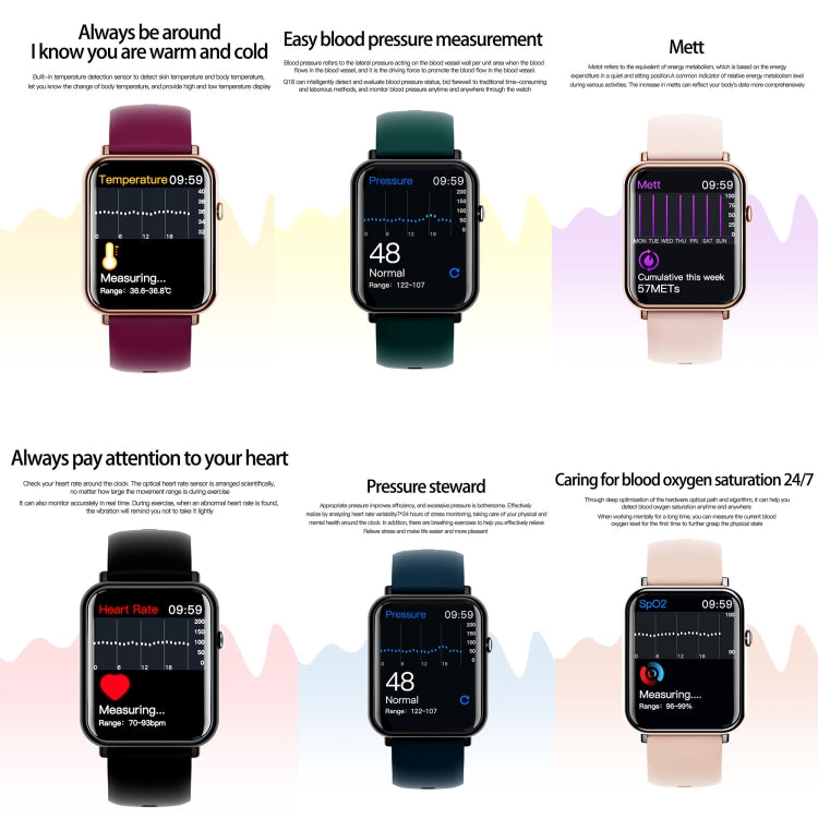 Q19 Pro IP67 Waterproof 1.69 inch Smartwatch(Gold+Burgundy) - free shipping - PMC Jewellery - Order now!