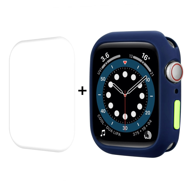 ENKAY TPU Case + Full Coverage PET Screen Protector For Apple Watch Series 8 / 7 45mm(Dark Blue)