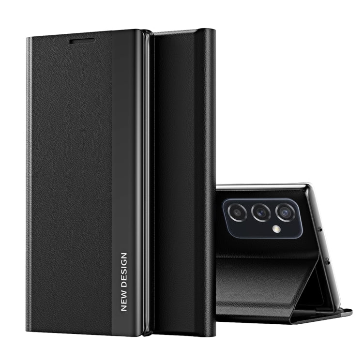 For Samsung Galaxy A73 5G Side Electroplated Magnetic Flip Leather Case with Holder(Black)