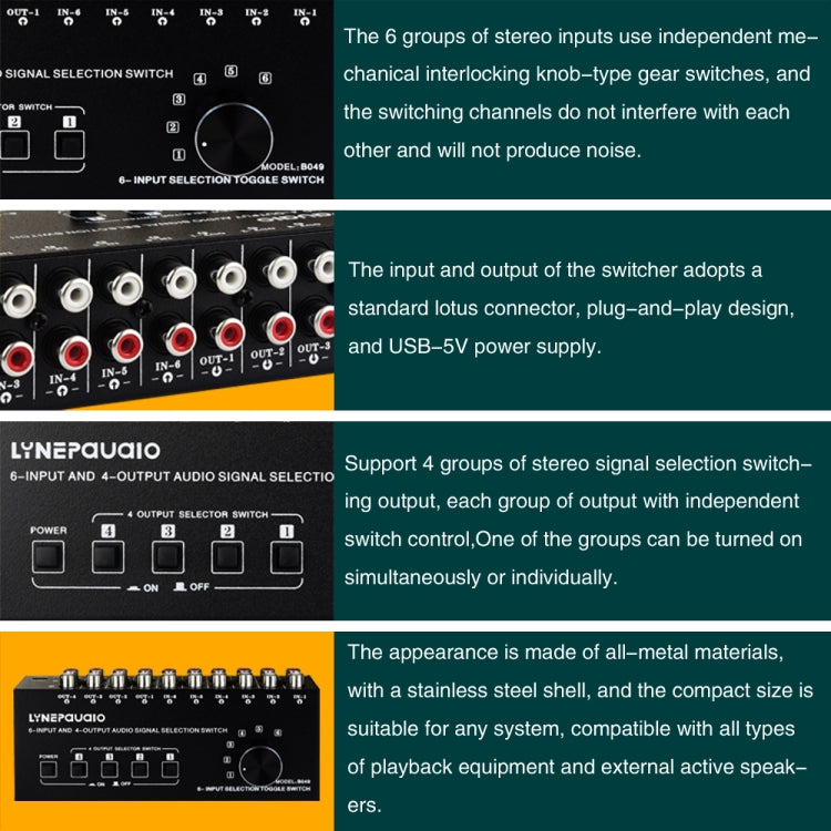 6 In 4 Out RCA Audio Switcher Signal Selector Distribute Device Switch Control - by PMC Jewellery | Online Shopping South Africa | PMC Jewellery | Buy Now Pay Later Mobicred