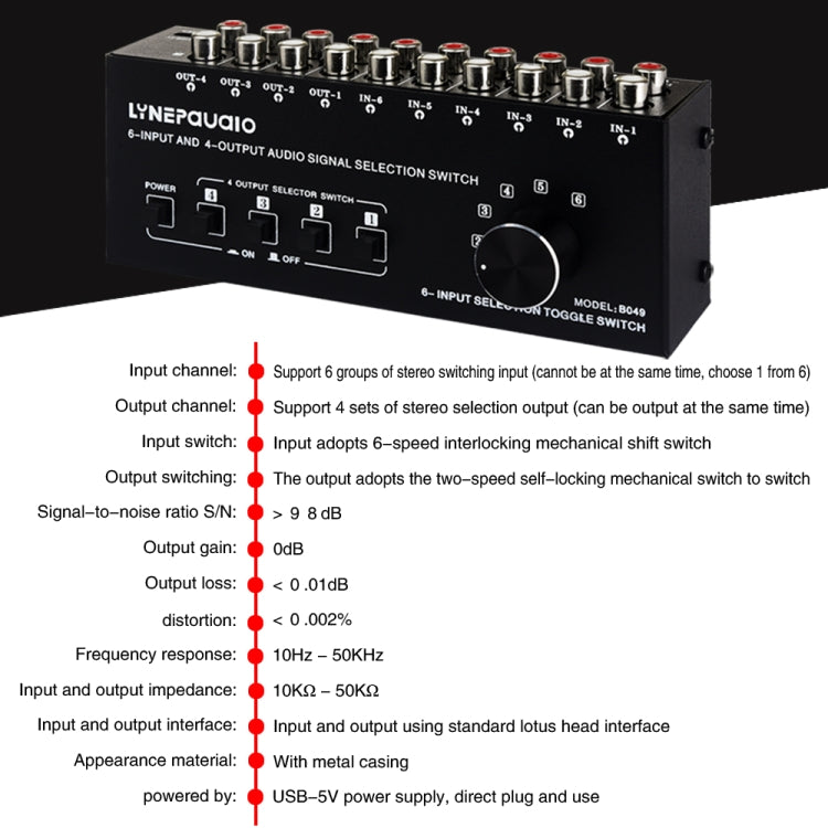 6 In 4 Out RCA Audio Switcher Signal Selector Distribute Device Switch Control - by PMC Jewellery | Online Shopping South Africa | PMC Jewellery | Buy Now Pay Later Mobicred
