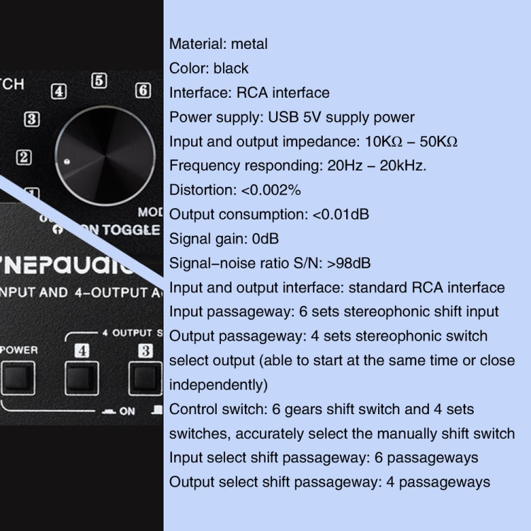 6 In 4 Out RCA Audio Switcher Signal Selector Distribute Device Switch Control - by PMC Jewellery | Online Shopping South Africa | PMC Jewellery | Buy Now Pay Later Mobicred