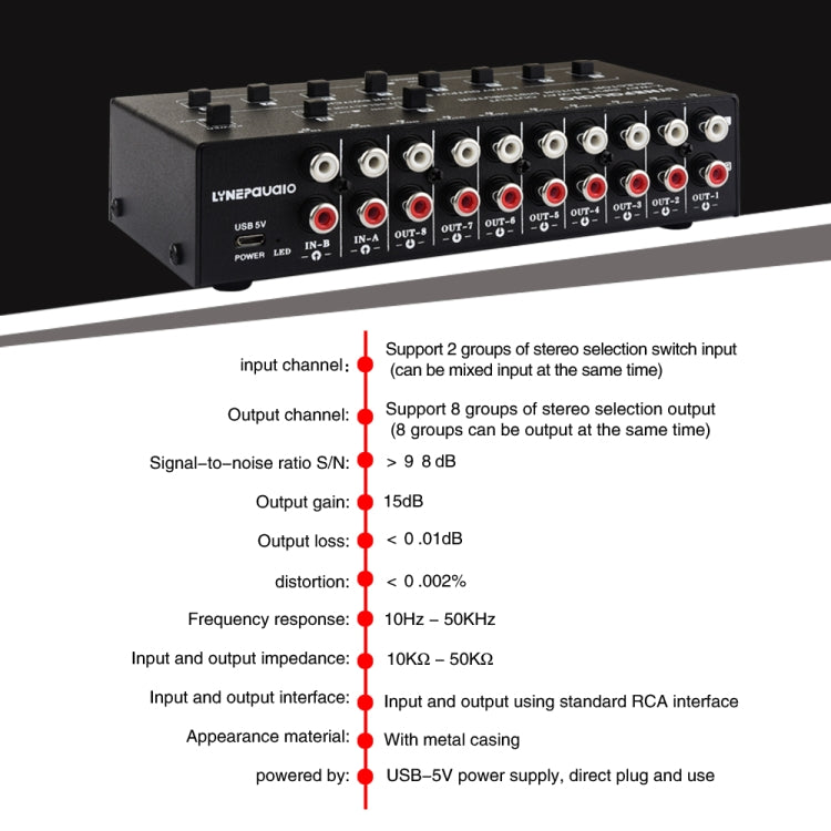 2 In 8 Out RCA Audio Frequency Signal Select Switch Distributor - free shipping - PMC Jewellery - Order now!