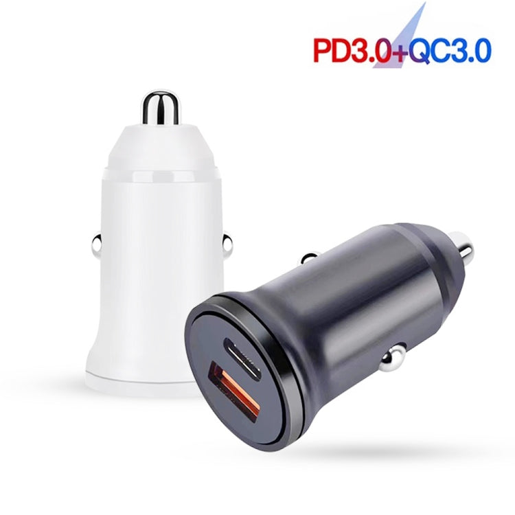 WKN-707 PD 20W USB-C / Type-C + QC 3.0 25W USB Mini Car Charger with USB-C / Type-C to 8 Pin Data Cable, Cable Length: 1m(White)