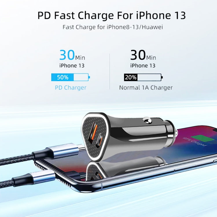 TE-P23 38W PD USB-C / Type-C + QC3. 0 USB Triangle Car Charger + USB-C / Type-C to USB-C / Type-C Data Cable, Length: 1m(White)