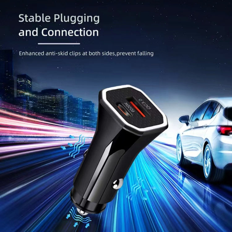 TE-P22 38W PD USB-C / Type-C + QC3. 0 USB Car Charger with 1m USB to 8 Pin Data Cable(Black)