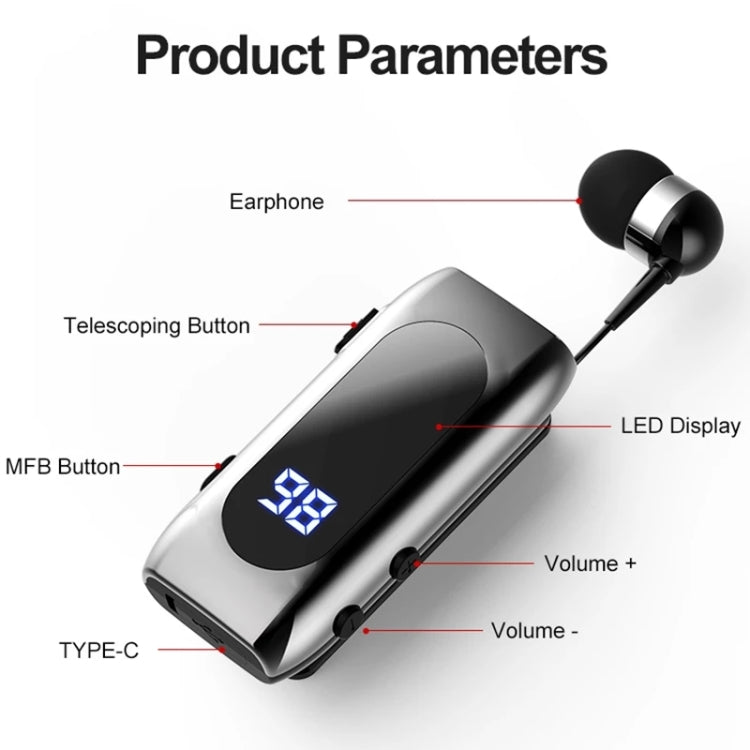 K55 Retractable Cable BT5.2 Smart In-ear Single Sports Earphone(Gray)