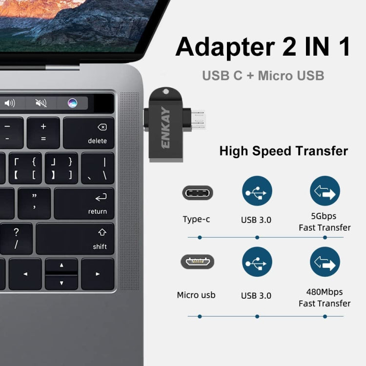 ENKAY ENK-AT112 2 in 1 Type-C + Micro USB to USB 3.0 Aluminium Alloy OTG Adapter(Golden)