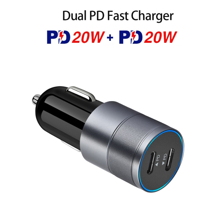 Dual PD 3.0 40W USB-C / Type-C Car Charger with 1m USB-C / Type-C to 8 Pin Data Cable(Black)