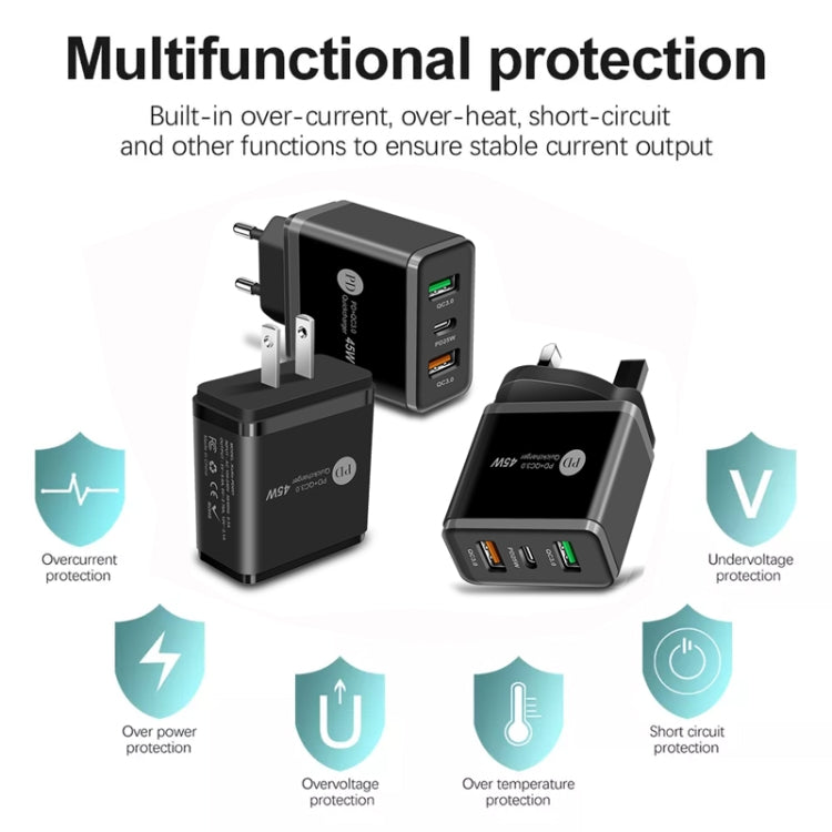 45W PD3.0 + 2 x QC3.0 USB Multi Port Quick Charger, EU Plug(White)
