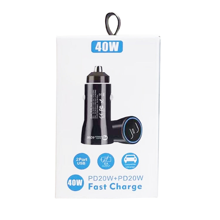 TE-P8 40W PD20W + PD20W Dual Port PD3.0 Car Charger with Type-c to Type-C Data Cable, Length: 1m(White)