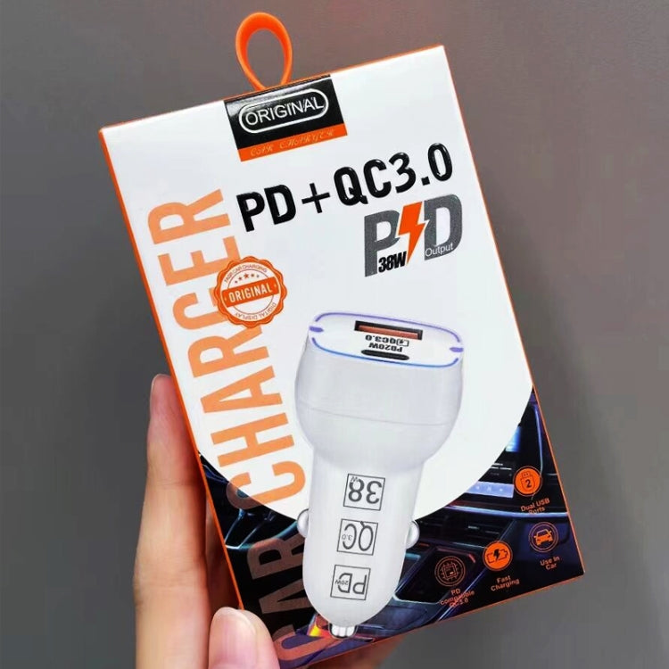 38W PD20W + QC3.0 USB Car Charger with USB to Micro USB Data Cable, Length: 1m(Black) - Car Charger by PMC TechLife | Online Shopping South Africa | PMC TechLife