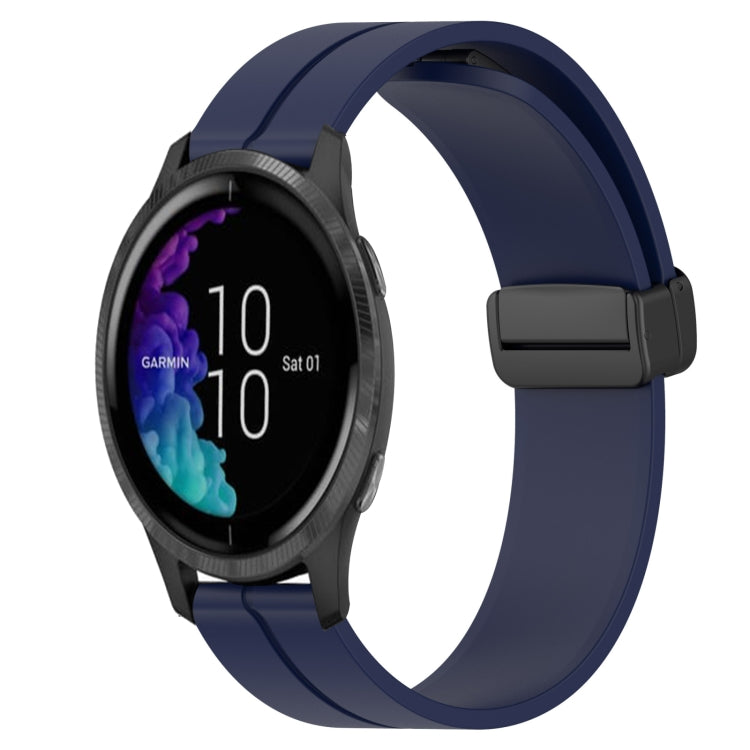 Compatible with Garmin Venu 20mm Solid Color Magnetic Clasp Silicone Watch Band(Midnight Blue)