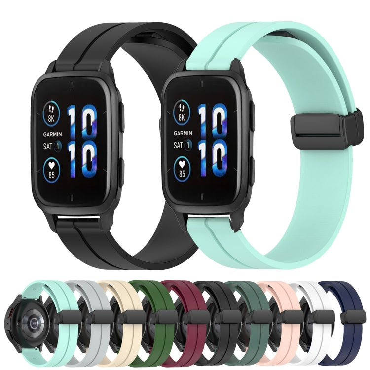 Compatible with Garmin Venu Sq 2 20mm Solid Color Magnetic Clasp Silicone Watch Band(Army Green)