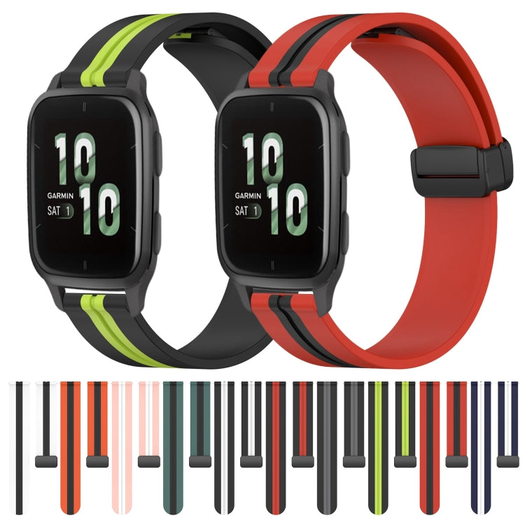 Compatible with Garmin Compatible witherunner Sq2 20mm Folding Magnetic Clasp Silicone Watch Band(Black+White)