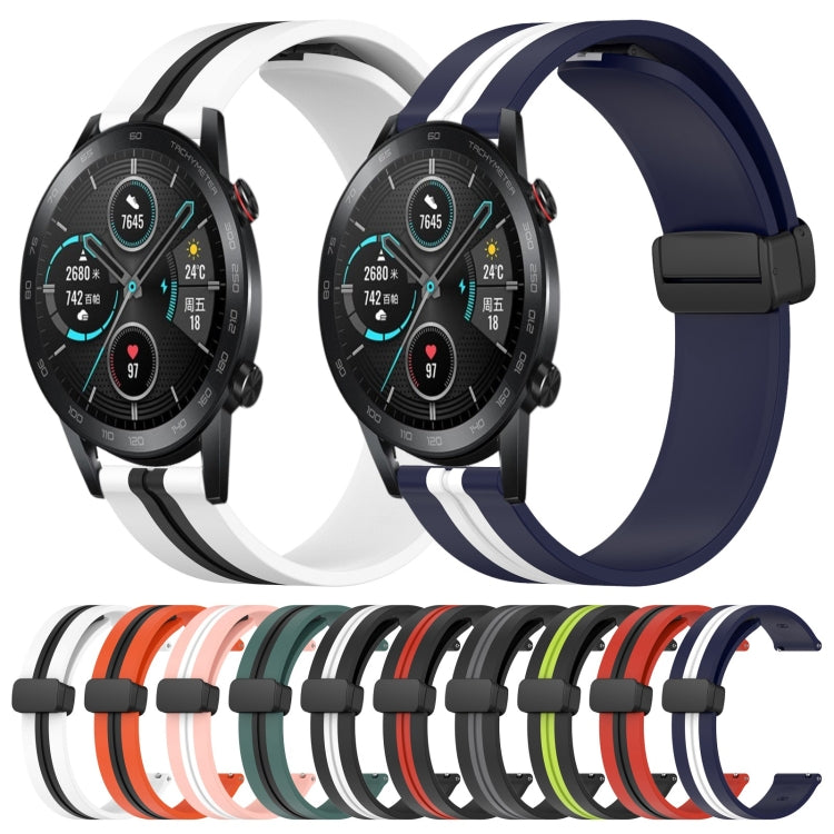 For Honor MagicWatch2 42mm 20mm Folding Magnetic Clasp Silicone Watch Band(Olive Green + Black)
