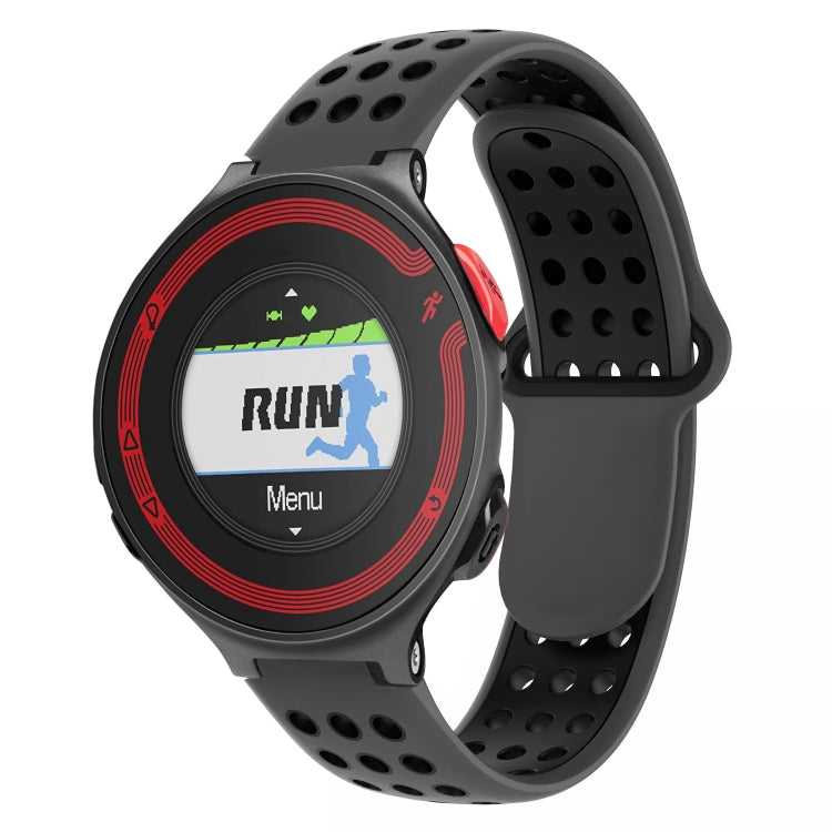 For Garmin Forerunner 220 Two-Color Punched Breathable Silicone Watch Band(Grey+Black)