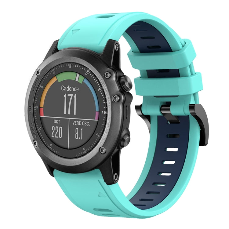 Compatible with Garmin Fenix 3 26mm Two-Color Sports Silicone Watch Band(Mint Green + Blue)