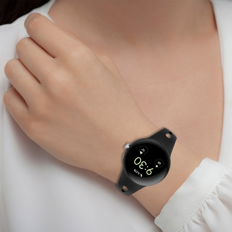 For Google Pixel Watch Water Drop Slimming Butterfly Button Solid Silicone Band(Black) - free shipping - PMC Jewellery - Order now!