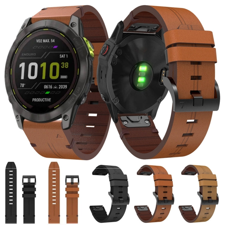 For Garmin Enduro 2 26mm Leather Steel Buckle Watch Band (Light Brown)