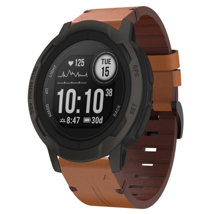 Compatible with Garmin Instinct 2 22mm Leather Steel Buckle Watch Band(Brown)