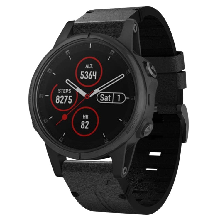 Compatible with Garmin Fenix 5S Plus 20mm Leather Steel Buckle Watch Band(Black)