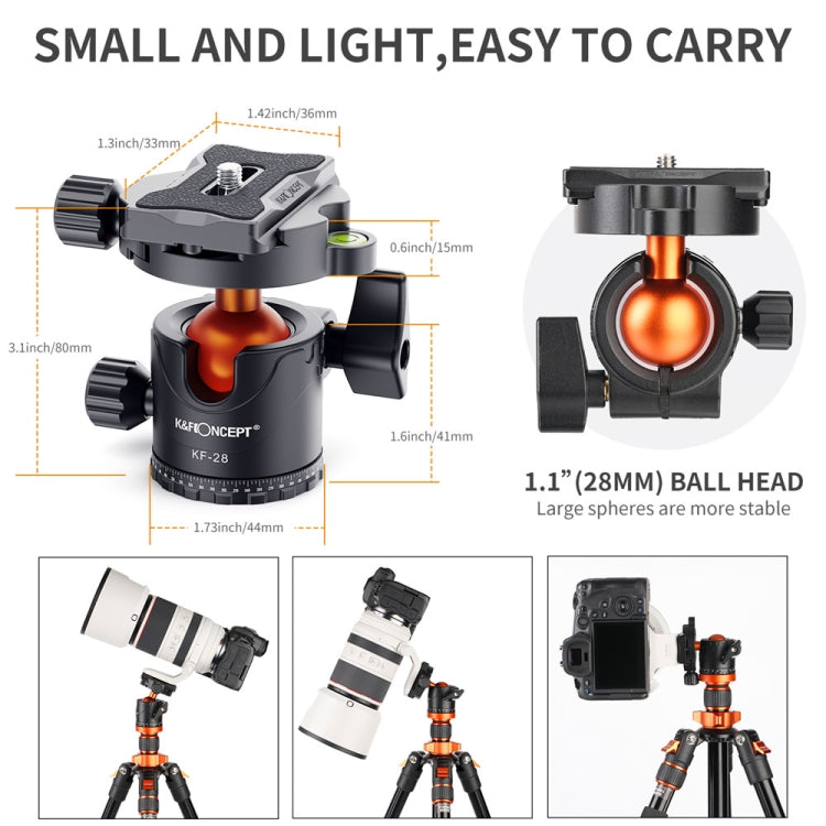 K&F CONCEPT KF31.023V3 360 Degree Rotating Panoramic Metal Tripod Ball Head with 1/4 Inch Quick Release Plate - free shipping - PMC Jewellery - Order now!